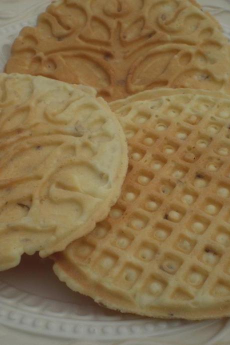 Pizzelle Italian Cookies with nuts, black walnut, hazelnuts, filberts, pecans, or pistachios